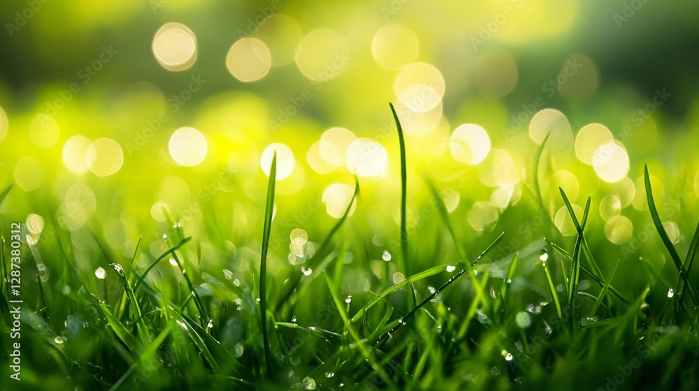 Obraz premium Captivating bokeh of vibrant green grass natural outdoor setting photography tranquil environment close-up view nature's beauty