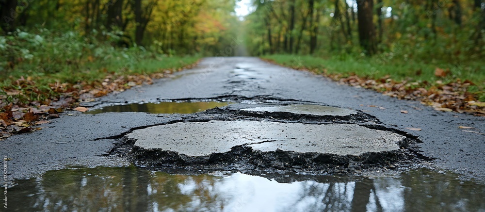 Obraz premium Pothole on Forest Road