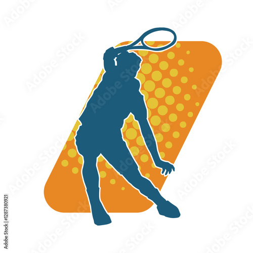 Silhouette of a male tennis player in action pose. Silhouette of a man playing tennis sport with racket.