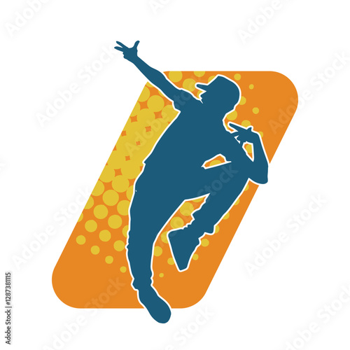 Silhouette of a slim man dancing pose. Silhouette of a male dancer in action pose.