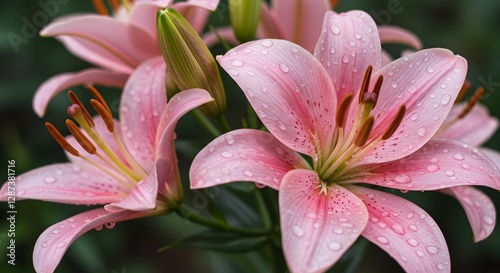 Vibrant Pink Lilies With White Petals And Water Droplets Background