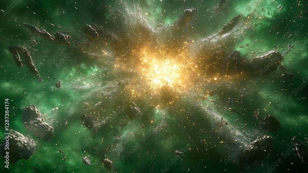 Fototapeta premium Cosmic explosion in nebula, space debris