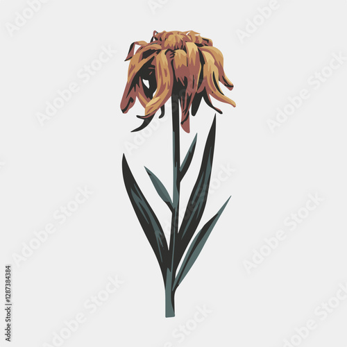 A Flat-Style Wilted flower on a Plain White Background