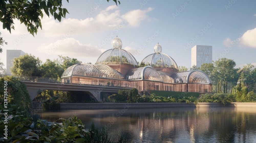 Fototapeta premium Restored Heritage Dome Rising Over Tranquil Waters and Lush Greens