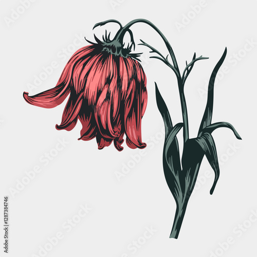 A Flat-Style Wilted flower on a Plain White Background