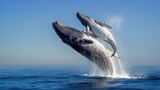 Whale and calf breaching together ocean waters wildlife photography marine environment underwater viewpoint nature's majesty