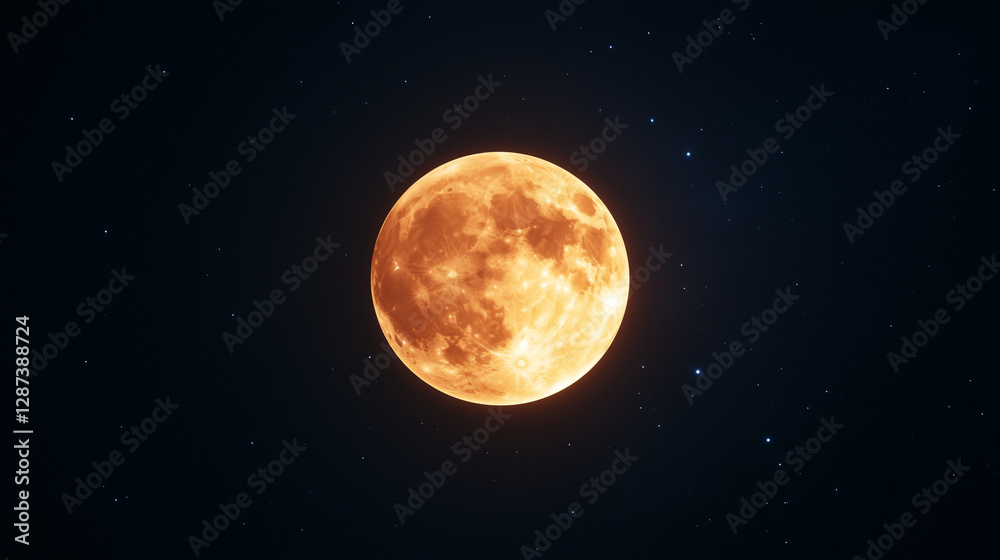 Fototapeta premium Luminous full moon in starlit night sky with twilight horizon with copy space