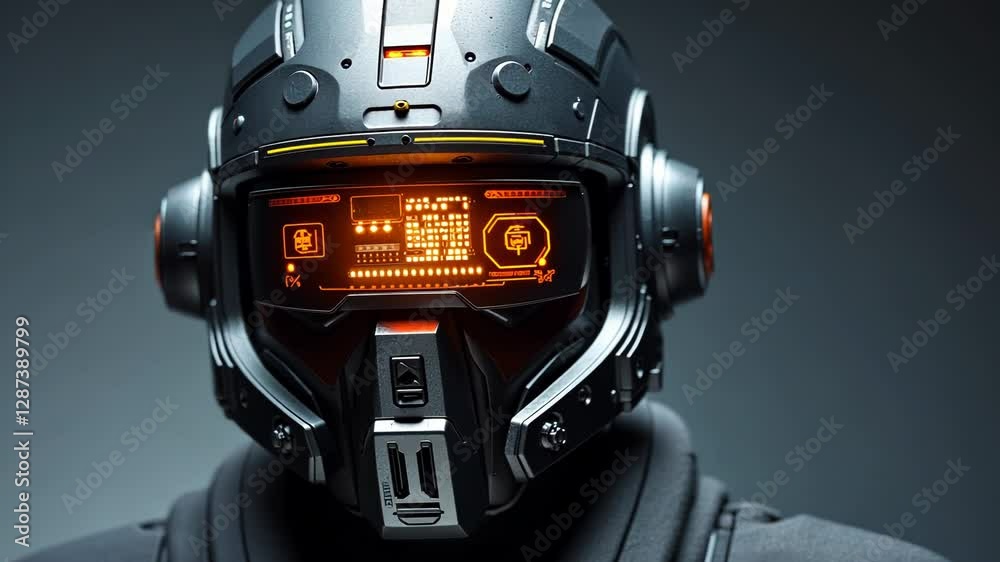 Futuristic Robotic Helmet with Advanced Display Technology and Digital Interfaces for Science Fiction Aesthetics Futuristic Robotic Helmet with Advanced Display Technology and Digital Interfaces for Science Fiction Aesthetics