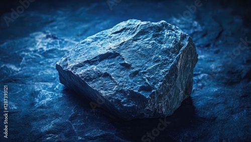 Blue stone specimen on dark slate background photo