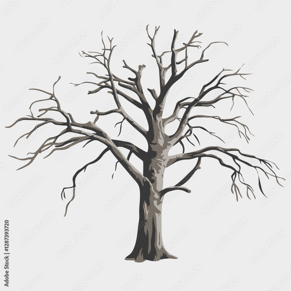 A Flat-Style Dead tree on a Plain White Background A Flat-Style Dead tree on a Plain White Background