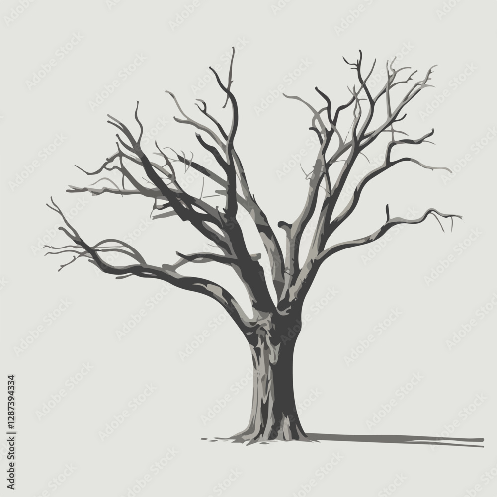 Fototapeta premium A Flat-Style Dead tree on a Plain White Background