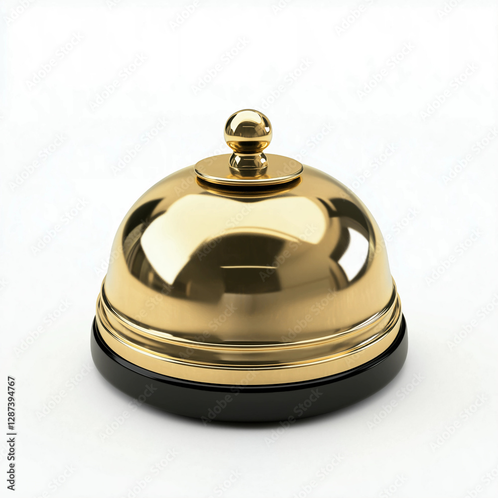 A polished golden service bell with a black base, reflecting a glossy finish with intricate details. It’s often used in hotels or as a call bell, designed for attention or service requests. A polished golden service bell with a black base, reflecting a glossy finish with intricate details. It’s often used in hotels or as a call bell, designed for attention or service requests.