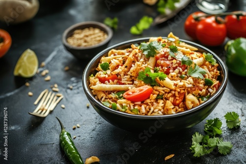 Indian Snacks Bhel Puri Served with Chopped Tomatoes,Green Chillies,Coriander Leaves