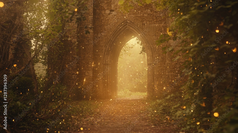 Obraz premium Dreamy Orchard Entrance with Mysterious Abandonment Vibes