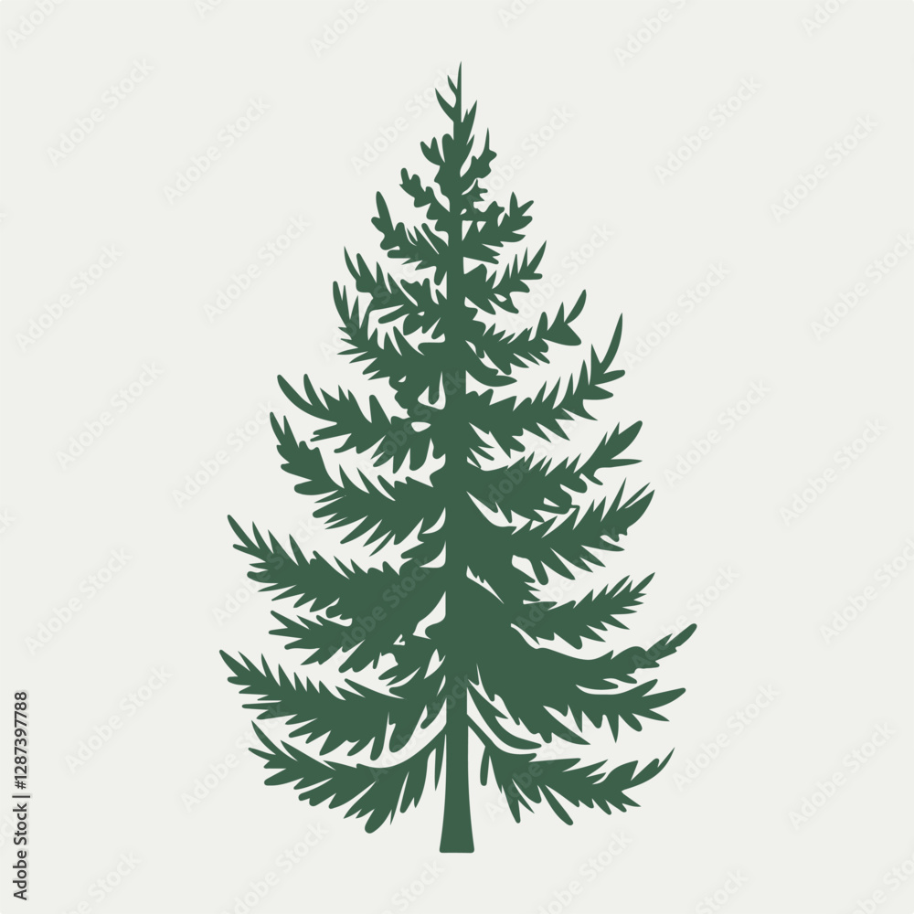 A Flat-Style pine tree on a Plain White Background A Flat-Style pine tree on a Plain White Background