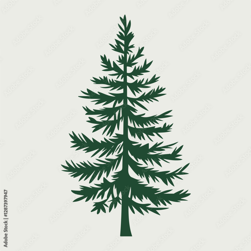 A Flat-Style pine tree on a Plain White Background A Flat-Style pine tree on a Plain White Background