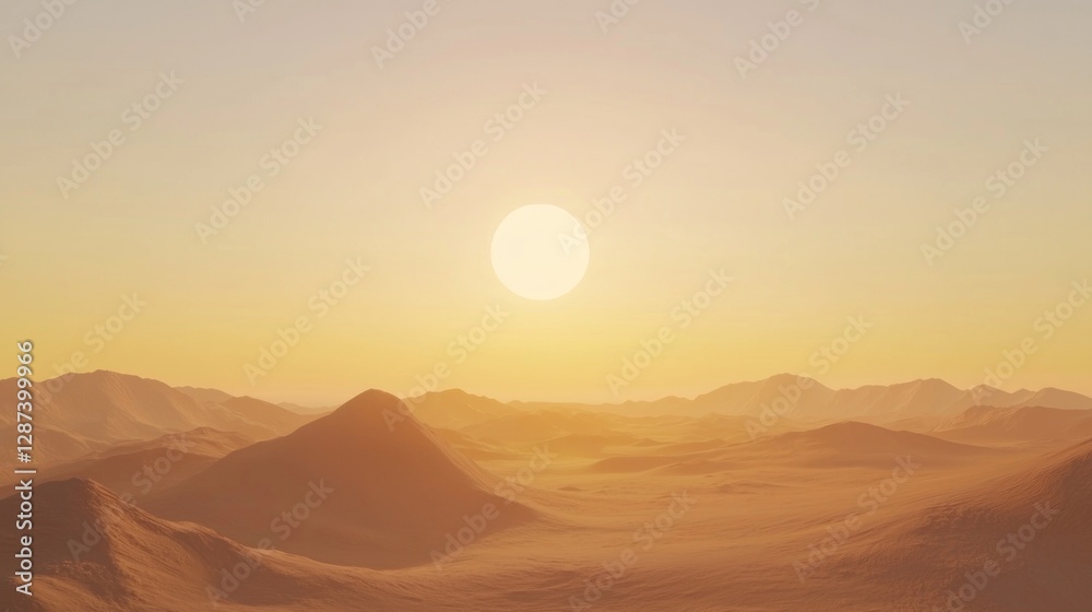 Obraz premium Expansive Golden Desert Dunes Under Soft Warm Sunlight at Dusk