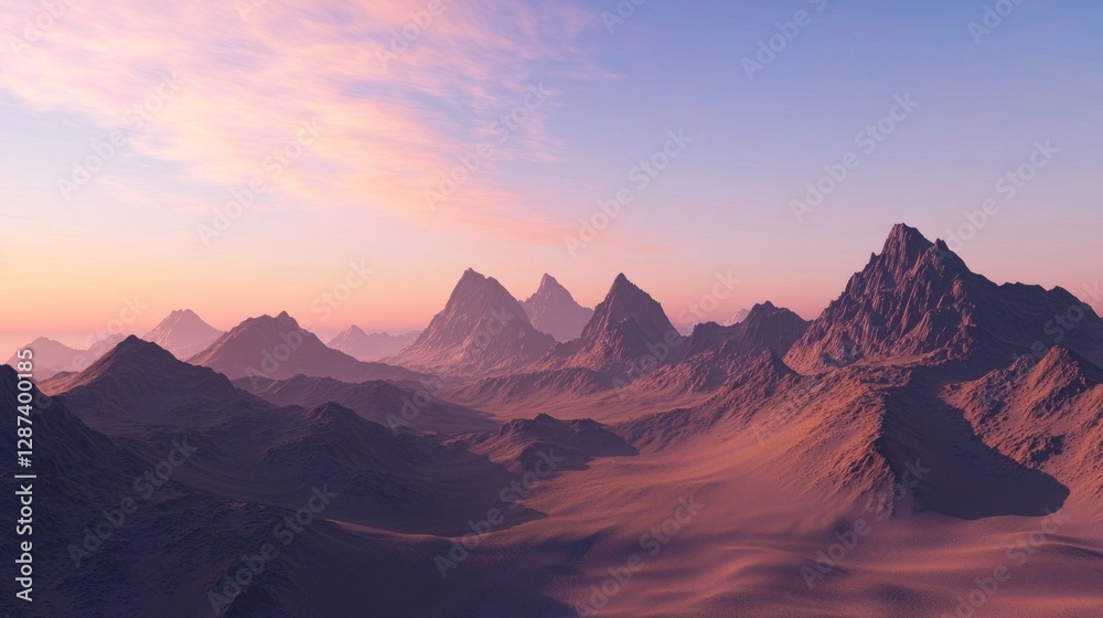 Majestic Peaks and Dunes at Sunrise with Soft Glowing Light Majestic Peaks and Dunes at Sunrise with Soft Glowing Light
