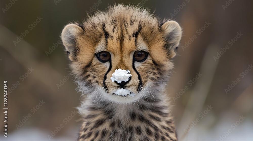 Adorable Cheetah Cub with Snow on its Nose Adorable Cheetah Cub with Snow on its Nose