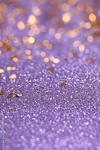 Shimmering lavender surface with golden bokeh lights creating a magical festive background for celebration and design projects