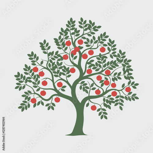 A Flat-Style Fruit-bearing tree on a Plain White Background