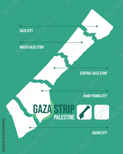 Gaza Strip Map – Detailed GAZA Map Showing Cities and Regions Within the Gaza Strip. Complete Map and Divided Map by Governorates and Cities, Highlighting Key Areas and Boundaries.