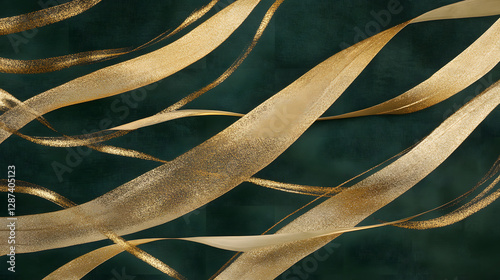 Wallpaper Mural A collection of gold ribbons arranged on a vibrant green background for decoration or craft purposes Torontodigital.ca