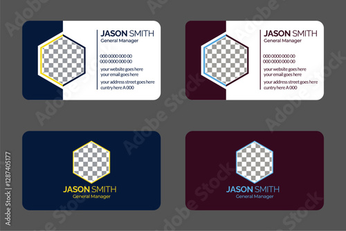Simple and modern business card layout featuring futuristic shapes and abstract silver elements. Designed with a luxury dark gradient background, offering a premium and elegant appeal. Perfect for co4