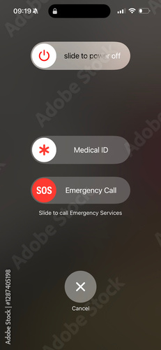 A smartphone screen can be seen with options to show Medical ID , Make an Emergency Call or to power off. Graphic Resource.