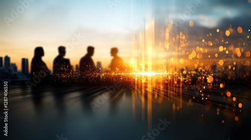 Silhouetted Figures Against a Warm Sunrise in a Cityscape Background