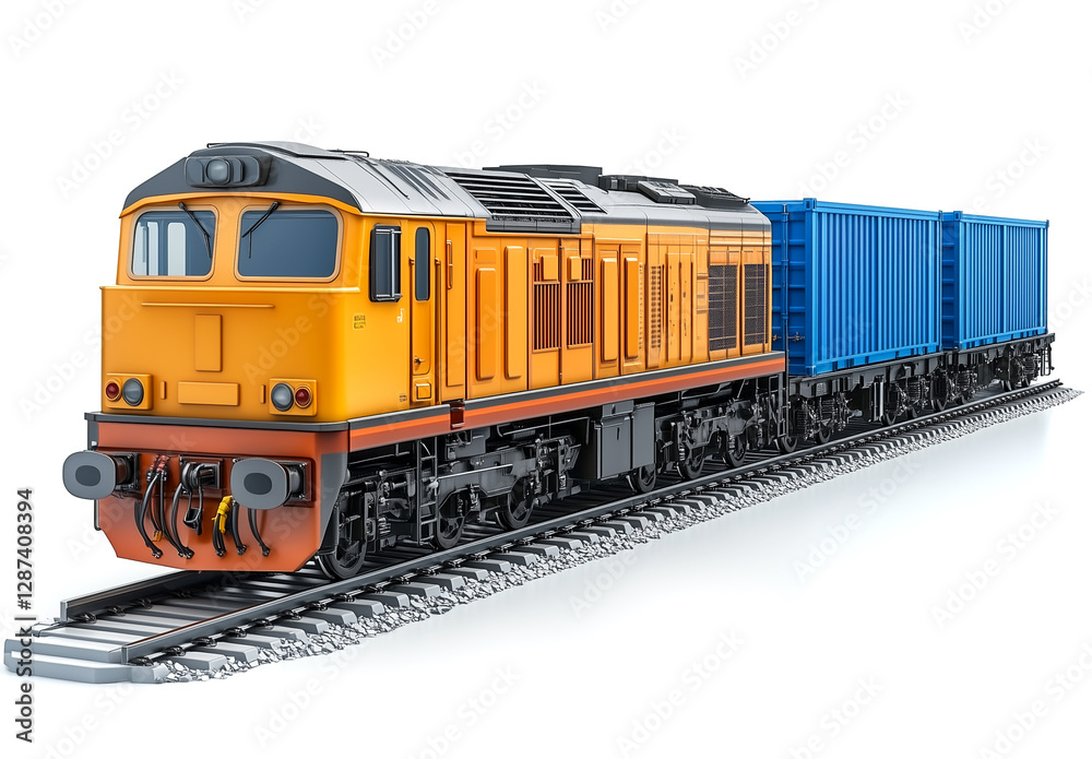 train with cargo containers on the sides, isolated on a white background. 3D rendering illustration train with cargo containers on the sides, isolated on a white background. 3D rendering illustration