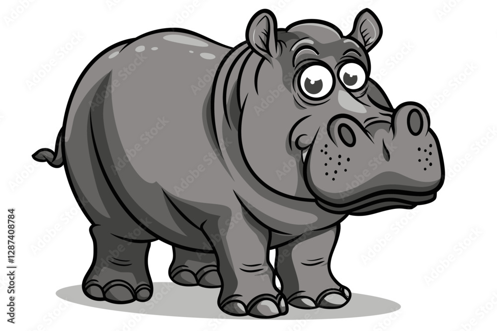 Fototapeta premium basic cartoon clip art of a Hippopotamus, bold lines, no gray scale, simple coloring page for toddlers