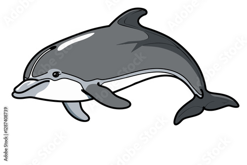 basic cartoon clip art of a Dolphin, bold lines, no gray scale, simple coloring page for toddlers