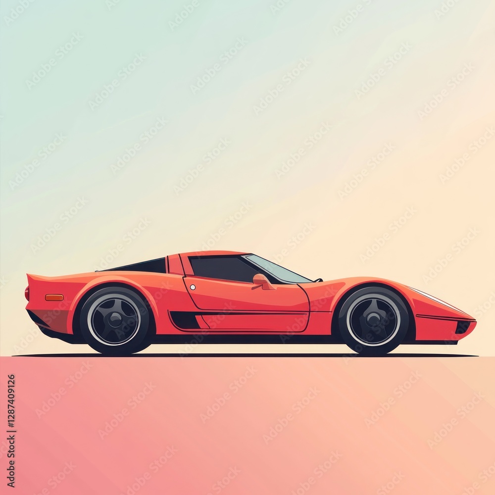 Obraz premium Retro Red Sports Car Silhouette