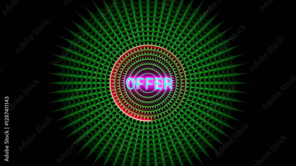 Animation OFFER text banner on visual star radio waves in seamless pattern on green background. Animation OFFER text banner on visual star radio waves in seamless pattern on green background.