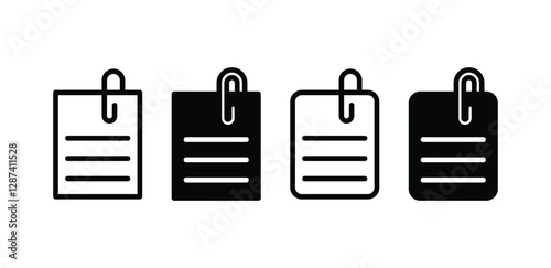 paper note with clip set symbol sign vector design black white color simple flat illustration set