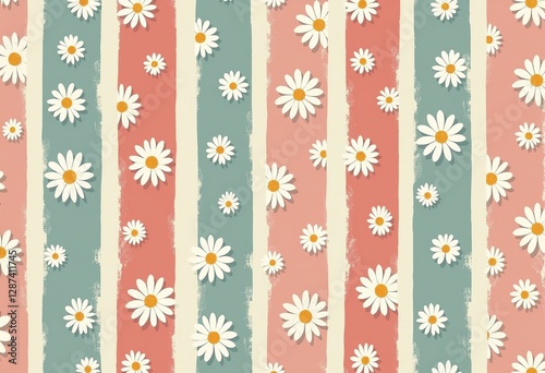 Transform your projects into a haven of cuteness with daisy-adorned shabby chic stripes, cast in a spectrum of gentle and soothing muted pastel tints.

