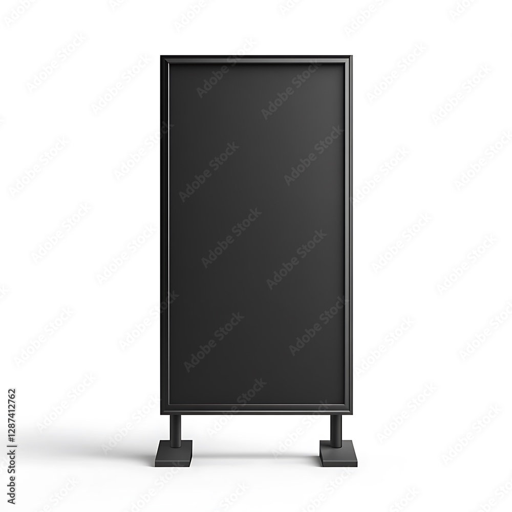 Black vertical billboard stand isolated on a white background with a clipping path. Mockup for design, Black vertical billboard stand isolated on a white background with a clipping path. Mockup for design,
