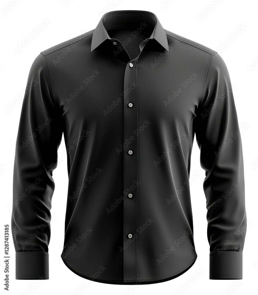 Black formal shirt mockup, long sleeve dress shirt clipart on transparent background