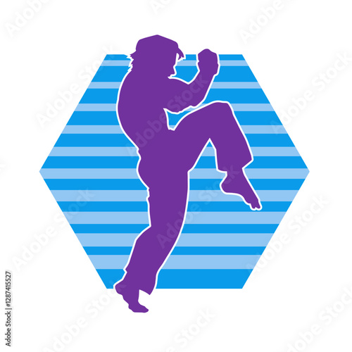 Silhouette of a male doing martial art kick pose. Silhouette of a martial art male doing kicking pose.