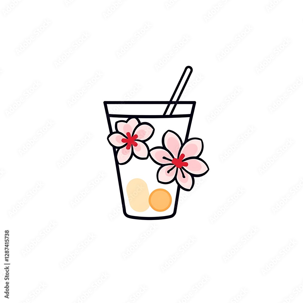 Minimalist cherry blossom bubble tea logo for Asian cafe branding Minimalist cherry blossom bubble tea logo for Asian cafe branding