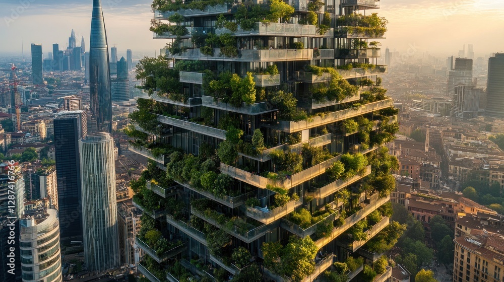 Naklejka premium Bosco Verticale: Milan's Green Vertical Forest, a Sustainable Architectural Marvel