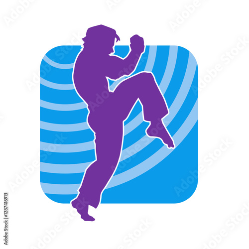 Silhouette of a male doing martial art kick pose. Silhouette of a martial art male doing kicking pose.