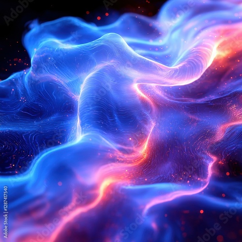 Ethereal Waves of Light Blue and Red Energy Flowing in a Mesmerizing Cosmic Dance Display
