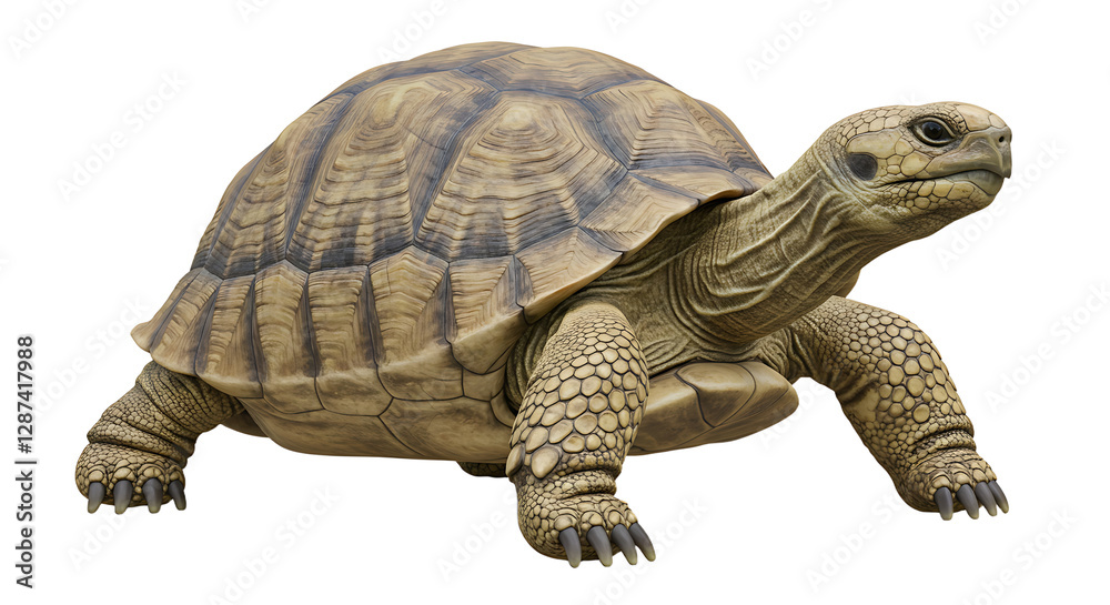 Obraz premium African Spurred Tortoise Walking on White Background for Educational Use