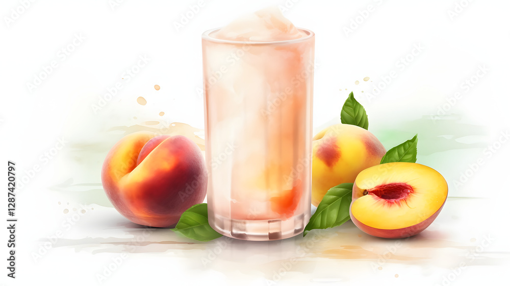 Peach Cream Smoothie with splash watercolor Peach Cream Smoothie with splash watercolor