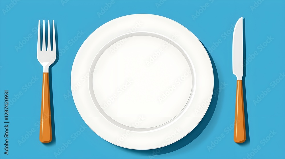 Simple Table Setting with Fork, Knife, and Empty White Plate Simple Table Setting with Fork, Knife, and Empty White Plate