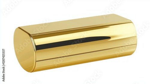 Shimmering Gold Cylinder: Captivating, a sleek, metallic gold cylinder with a highly polished surface is presented. The object's smooth curves and reflective gleam hint at luxury and sophistication.