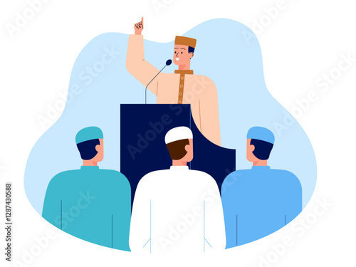 Muslim man giving speech Illustration. Moslem illustration. Flat vector illustration concept