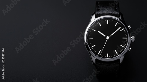 Elegant wristwatch on black background; time concept